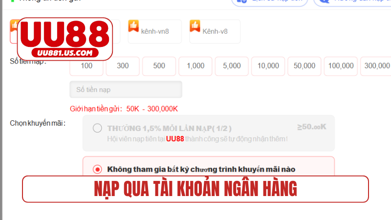 Hướng dẫn nạp qua tài khoản ngân hàng